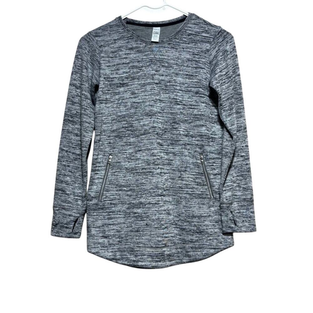 Athleta Girl Medium (8-10) Marled Gray Long Sleeve Zipper Pocket Tunic Shirt
